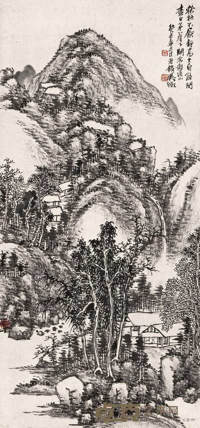 吴徵 癸未(1943)年作 静山幽居图 轴 69.5×33cm